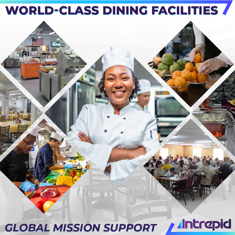 World-Class Dining Facilities, Global Mission Support. Intrepid logo. World-Class Dining Facilities, Global Mission Support. Intrepid logo.
