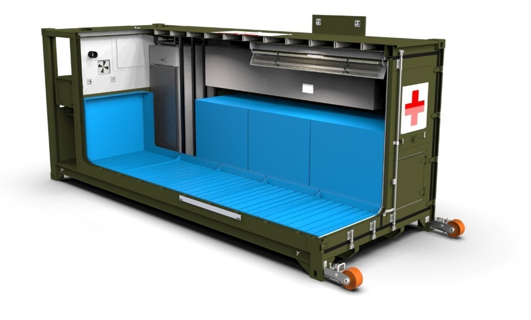 A 3D cutaway rendering of a specialist medical container. A 3D cutaway rendering of a specialist medical container.